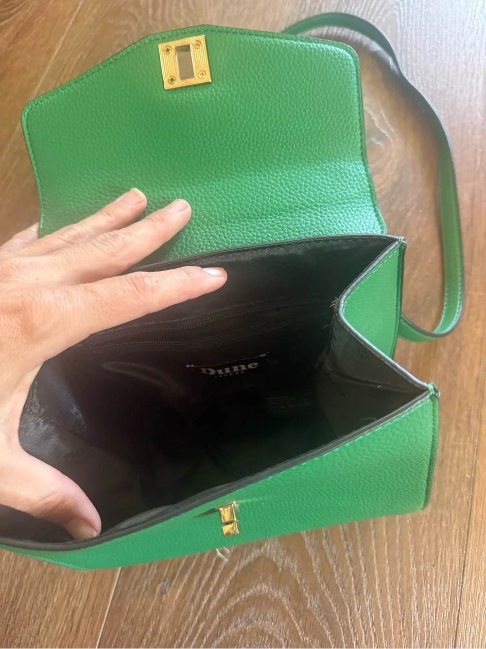 Dune London Green Top-Handle Satchel Bag with Snake-Print Detail